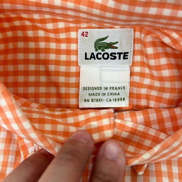 Lacoste Long Sleeve Shirt Orange Button Up Light Weight Men’s Size 42 - Picture 3 of 6
